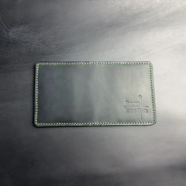 Bifold Card Holder "Eclipse" – Black Crazy Horse Leather with Green Stitching