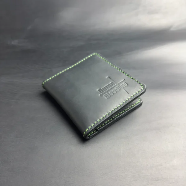 Bifold Card Holder "Eclipse" – Black Crazy Horse Leather with Green Stitching