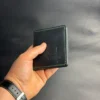 Bifold Card Holder "Eclipse" – Black Crazy Horse Leather with Green Stitching